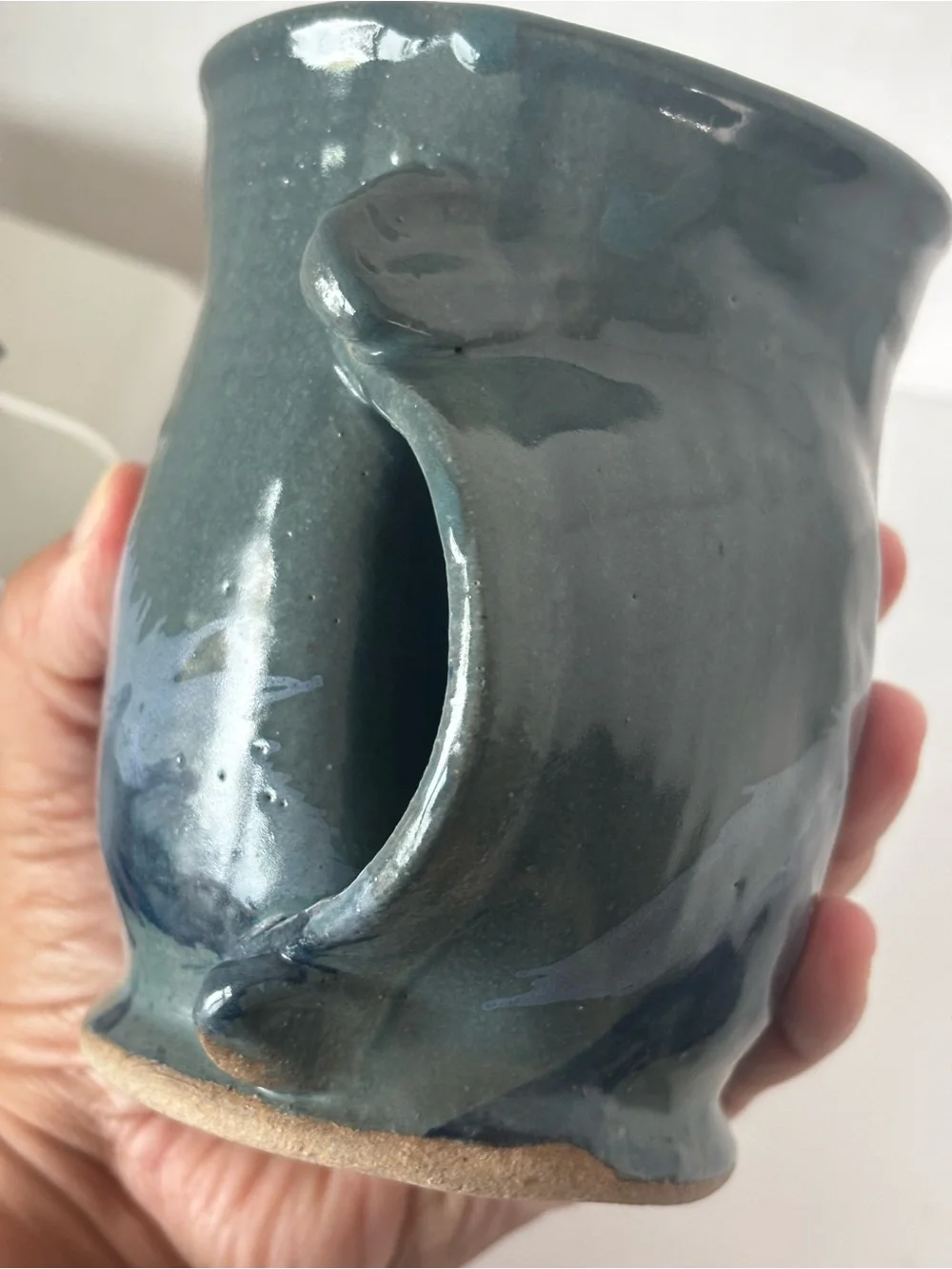 Handmade Signed Right Handed Warmer Mug Blue Gray Glaze